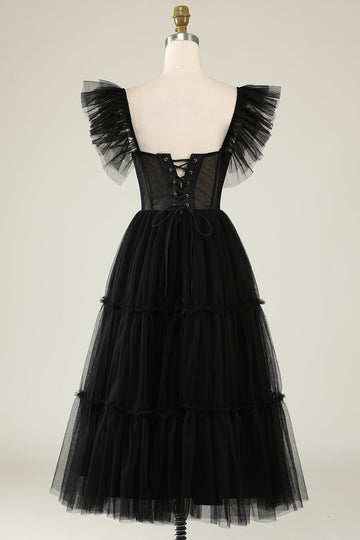 A-Line Tulle Sweetheart Robe de Cocktail Noire